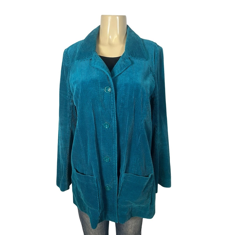 J. Jill Womens Teal Corduroy Button Front Jacket Size M Pockets 1354201